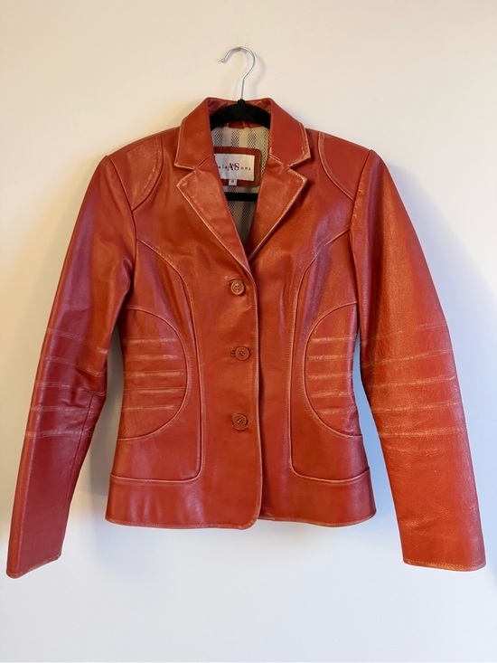 A&S Selections Jackets & Blazers - Vintage Y2K Rust Orange Leather Fitted Blazer Moto Jacket Size 6